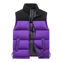 Men Women Spliced Color Block Thick Stand Collar Vest Casual Outerwear L violetinė