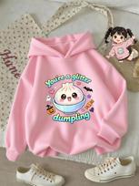 Kids Halloween Dumpling Hoodie Kawaii Glitter Cartoon Graphic Print Autumn Winter Thick Fleece Lined Warm Pullover 140 white