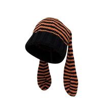 Y2K Women Beanie Hat Harajuku Stripe Skull Cap Soft Rabbit Ears Hat  Outdoor juoda/oranžinė