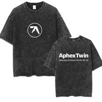 Washed Vintage Aphex Twin Graphic T Shirt Men Women Korean Fashion Trend Short Sve T-shirt Men's Casual Cotton Retro T-shirts4 3XL gray