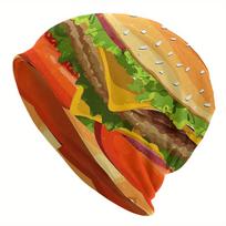 Cheeseburger Print Skull Cap Beanie Hat for Men - Streetwear Hip Hop Novelty Design with Vibrant Burger Graphic One Size brown