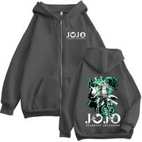 Anime JoJo Bizarre Adventure Stardust Crusaders Kujo Jotaro Zipper Hoodies Men Women Clothing Fashion Zip Up Sweatshirts Jackets L black