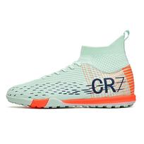 High-top CR7 wear-resistant towel sole hot-selling fly-woven TF football shoes 40 white