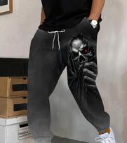 Best-selling Men's Gothic Skull-Print Casual 3D-Printed Loose-Fit Fleece-Lined Thickened Outdoor Sweatpants (Autumn/Winter) 5XL balta