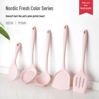 Best-Selling 5-Piece Light Purple Silicone Utensil Set: Non-Stick, Heat-Resistant Spatula, Ladle, Skimmer, Rice Spoon. Pink white