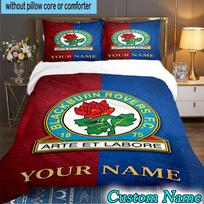 3PCS Custom Name Blackburn Rovers Fc Crest Bedding Set Duvet Cover Closure Includes 1 Duvet Cover & 2 Pillowcases for All Seasons Bedroom Decor 140cmx210cm