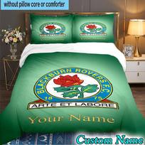 3PCS Custom Name Blackburn Rovers Fc Crest Bedding Set Duvet Cover Closure Includes 1 Duvet Cover & 2 Pillowcases for All Seasons Bedroom Decor 135cmx200cm white
