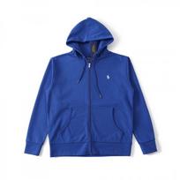 Mens Zip Up Hooded Sweatshirt Embroidered Small Pony Loose Fit Solid Color Casual Streetwear L blue