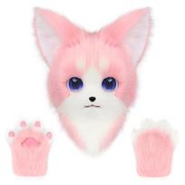 Animal Cat Fursuit Head Mask Furry and Therian Paw Gloves Set for Halloween Cosplay Costume Accessories One Size pink