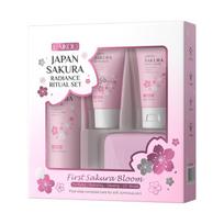 LAIKOU Japan Sakura Radiance Ritual Set 4 Pcs - Handmade Soap 110g, Toner 100ml, Essence Cream 30g & Sunscreen 30g for Purified, Glowing Skin gray