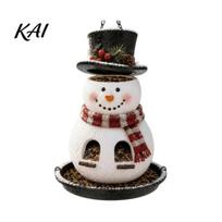 Cute Christmas Bird Feeder Decoration Snowman Hanging Feeder, Resin Decorative Wild Weatherproof Winter Feeding Supplies Ornament for Garden Snowman white