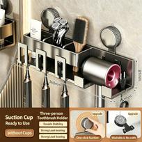 Suction Cup Toothbrush Holder, Punch-Free Wall Mount Bathroom Hair Dryer Rack, Toothbrush & Mouth Cup Storage Organizer