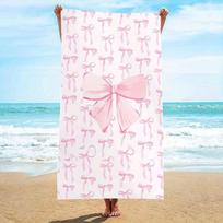 Dusty Pink Cute Bow Print Beach Towel Quick Dry Sandproof Pool Towel Sweet Girl Summer Vacation Travel Beach Accessory 70x140cm
