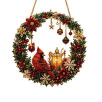 Acrylic Christmas Diamond Painting Kit Unfinished Santa DIY Diamond Painting Pendant with Hanging Chain Christmas Tree