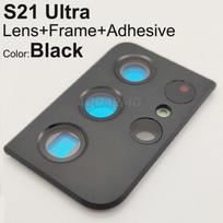 Aocarmo For Samsung Galaxy S21U S21 Ultra Rear Back Camera Lens Glass With Frame Adhesive Sticker Glue With Frame  Black
