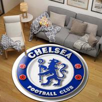 Round Rug Chelsea Football Club Lion Crest Blue Badge Sports Fan Bedroom Decor 100cmx100cm