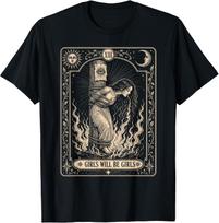 Girls Will Be Girls Funny Witch Cigarette Tarot Card Graphic T-Shirt L gray