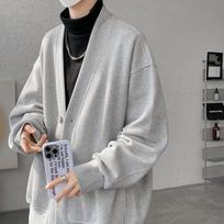 Men S Loose Plus Size Solid Color Cardigan Sweatshirt For Spring Autumn 6XL pilka