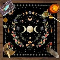 1pc Tarot Tablecloth, Altar Cloth, Moon Phase, Sun, Starry Sky, Flowers, Witchcraft, Altar Ritual Decoration Props 75X75cm