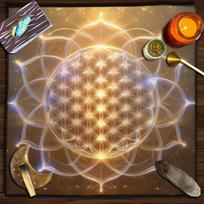 Sacred Geometry Flower of Life Tarot Tablecloth Sun Moon Starry Sky Divination Mat Golden Universe Altar Cloth 50x50cm