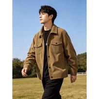 Men S Corduroy Jacket Casual Loose Fit Turn Down Collar Spring Autumn S chaki