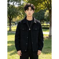 Men S Corduroy Jacket Casual Loose Fit Turn Down Collar Spring Autumn XXL juoda