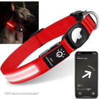 For Apple Airtag GPS Finder Led Dog Collar WaterProof Light USB Chargeable Luminous collar Pet For Apple Air Tag Tracker Case 3 Red S30-39cm