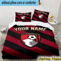 Custom Name Bournemouth Football Crest Bedding Set 3PCS Duvet Cover Closure Includes 1 Duvet Cover & 2 Pillowcases for All Seasons Bedroom Decor 135cmx200cm black