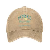Twilight Forks Washington Baseball Cap Vintage Distressed Denim Movie Vampire Snapback Men Women Outdoor Unstructured Soft Hats Adjustable chaki