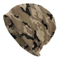 Brown Woodland Camo Pattern Skullies Beanies Caps Unisex Winter Warm Knit Hat Men Women Adult Camouflage Bonnet Hats Ski Cap One Size black