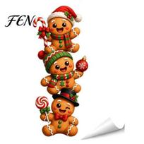 3D Holiday Wall Art Christmas Stickers, Self?Adhesive PVC Decals, Reindeer Santa Decals Gingerbread Snowman Xmas Decor for Bedroom Living Room Party E brown