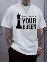 White  Always Protect Your Queen  Chess King Graphic T-shirt - Casual Crew Neck XXL