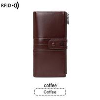 Rfid Antitheft Waxed Zipper Double Leather Ladies Clutch Retro European American Style kava