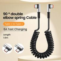 90 Degree Elbow Spring Cable USB Type C 6A Fast Charging 0.35-1.6M Retractable Data USB C To Type C Cable For 15 Android 0.35-1.6m white