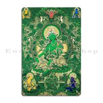 Green Tara On Lotus Throne Buddhist Thangka Metal Sign Printing Garage Club Wall Decor Plaques Painting Tin Sign Poster 30x40cm(11.8x15.7inch)