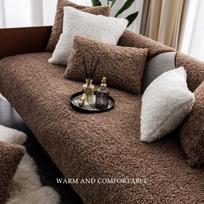 Nordic Teddy Plush Sofa Cushion Winter Warm Sofa Cover Towel For Living Room Decoration Carpet Blanket Non-Slip Couch Cover Pad 70X70cm gray