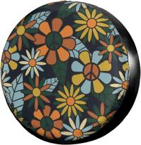Retro Hippie Flowers Pattern Spare Tire Cover Dust-Proof Wheel Tire Cover Fit Trailer RV SUV and Many Vehicle 17 Inch 14inch