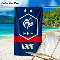 1PC Custom Name Beach Towel France Football Crest Beach Towel, Suitable for Camping, Travel, Beach Accessories, Super Absorbent, Family Gift 70cmx140cm(27x55inch) blue