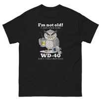 Funny Owl WD-40 Duct Tape T-Shirt – Humorous Mechanic Saying Tee S gray