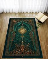 Golden Mosque Crescent Moon Starry Purple Sky Vintage Ornate Golden Arch Border Anti-slip Area Rug Ramadan Islamic Religious Decor Floor Mat 40x60cm( 15x23in ) black