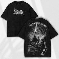 Fortis Fortuna Adiuvat Shirt – Vintage Gothic Latin Quote Tee, Washed Faithcore 150 gray