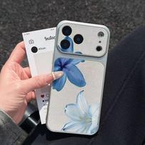 Luxury Blue Lily Electroplated Glossy Phone Case for iPhone 17 16 Air 11 12 13 14 15 Pro Max 7 8 Plus X XR Protective Soft Cover iPhone 14 Pro Max white