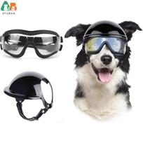 Dog Sunglasses Pet Helmet Set with Dog Goggles,Dust Wind UV Protection Dog Glasses Dog Helmet and Goggles Dog Motorcycle Helmet S gray