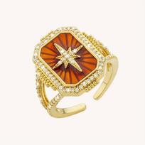Bohemian Polaris Drip Oil Tarot Card Ring - Red Retro Art Style Adjustable Open