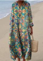 Hot-selling long-sleeved shirt dress women's casual floral D-printed sleeve dress 4XL gray