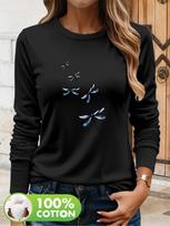 100% Cotton Long Sleeve Dragonfly Women T-shirt Casual Everyday Chic Pullover All-SeasonTop for Fall Winter Autumn 3XL juoda