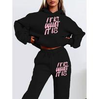 Hot Selling Women's Letter Print Hoodie Set - Autumn Long Sleeve Sweatshirt S juoda