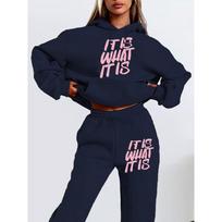 Hot Selling Women's Letter Print Hoodie Set - Autumn Long Sleeve Sweatshirt XXXL tamsiai mėlyna spalva