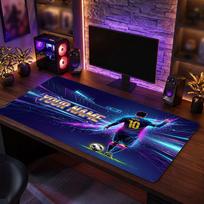 Lionel Messi Custom Large Mouse Pad, Personalized Name Text Print, Football Logo Non‑Slip Desk Mat Gaming Gift 40cmx90cm blue