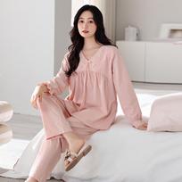 Pure Cotton Pajamas For Women With Chest Pads, Spring And Autumn Long-Sleeved Pullovers Can Be Worn Outside, Loungewear Loose Suit M gray